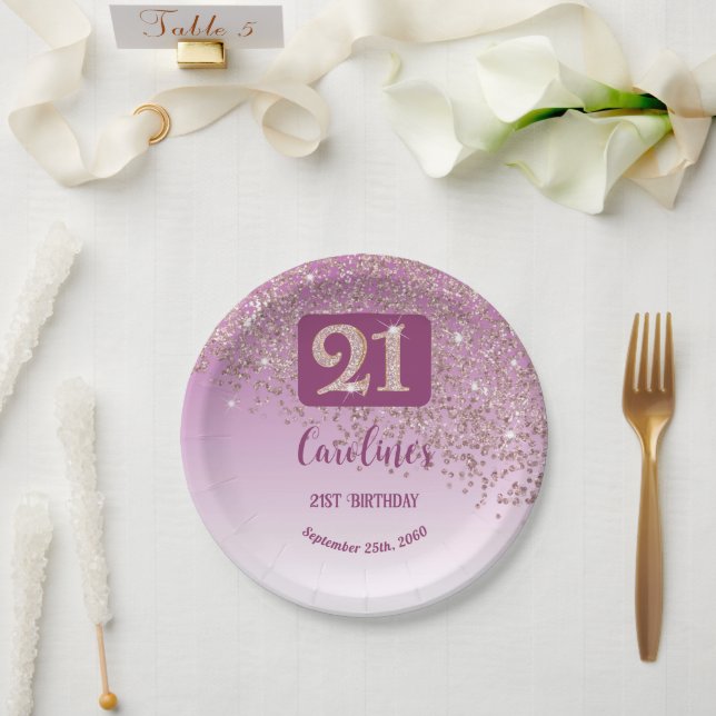 Prato De Papel 21st Birthday Party Sparkle Rose Gold Glitter (Casamento)