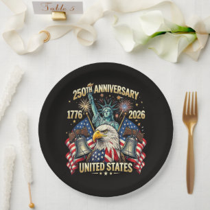 Prato De Papel 250 Anos de Aniversário Americano 1776-2026 Bandei