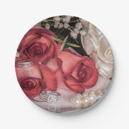 Prato De Papel 2586- Rosas de Casamento Vermelho e Branco com Ané