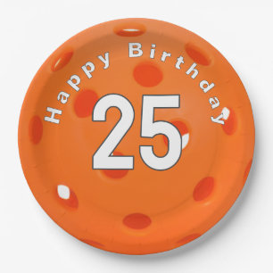 Prato De Papel 25 Birthday Orange Pickleball