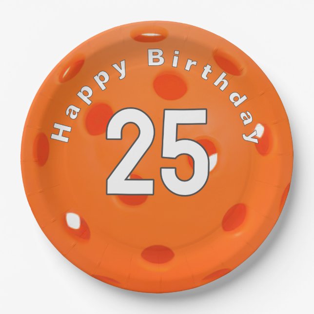 Prato De Papel 25 Birthday Orange Pickleball (Frente)