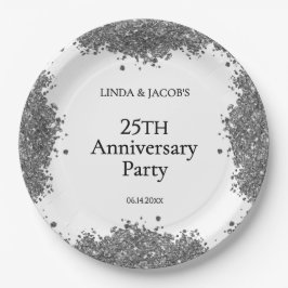 Prato De Papel 25th Wedding Anniversary Silver Faux Glitter 