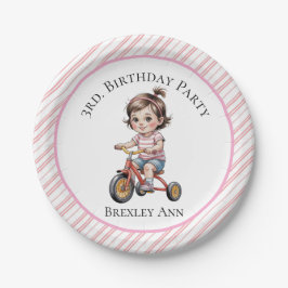 Prato De Papel 3º. Aniversário da Menina numa Festa Triciclo