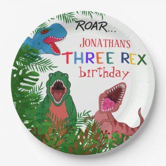 Prato De Papel 3º Aniversário Jurrásico Três Rex