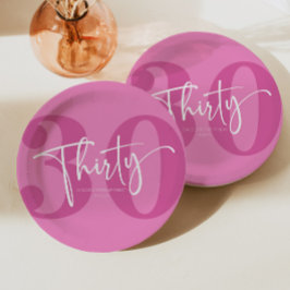 Prato De Papel 30 33-30-Festa de aniversário rosa 30
