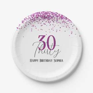 Prato De Papel 30 Feliz Aniversário Festa Menina Rosa Rosa Escura