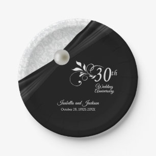 Prato De Papel 30 Pearl & Black Weding Design