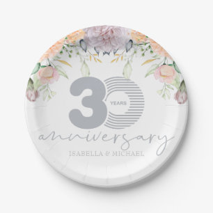 Prato De Papel 30o aniversário de casamento personalizado floral
