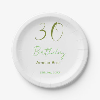 PRATO DE PAPEL 30TH BIRTHDAY GREEN NAME DATE BOLD RETRO PASTEL SI