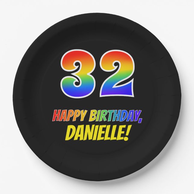 Prato De Papel 32º aniversário: Negrito, Divertido, Simples, Arco (Frente)