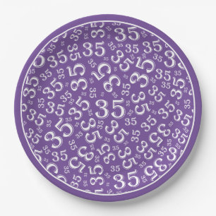 Prato De Papel 35 Anos De Padrão De Número Aleatório Branco/Roxo
