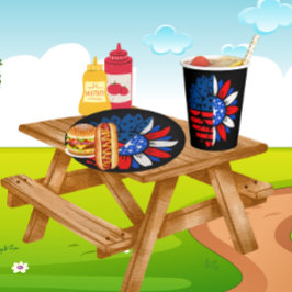 Prato De Papel 4º de julho Flor Duplo