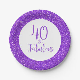 Prato De Papel 40 e fabuloso Aniversário com brilho púrpura