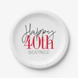 Prato De Papel 40 e Fabuloso aniversário de 40 anos Script