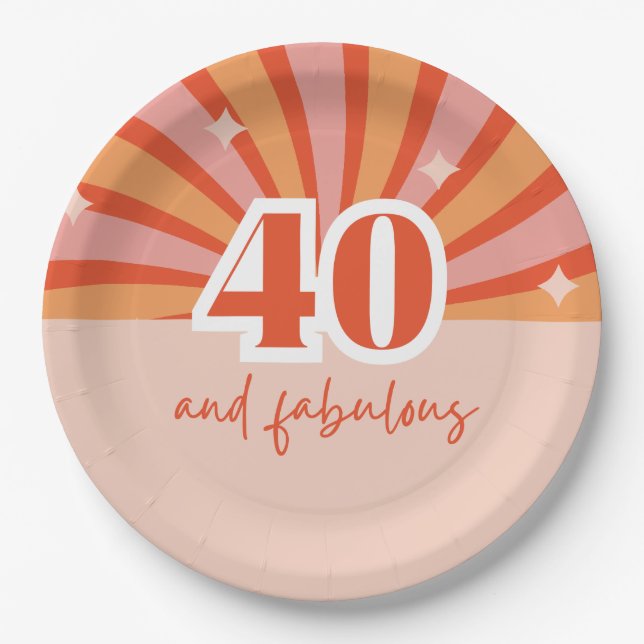 Prato De Papel "40 e fabuloso", pêssego brilhante retrô (Frente)