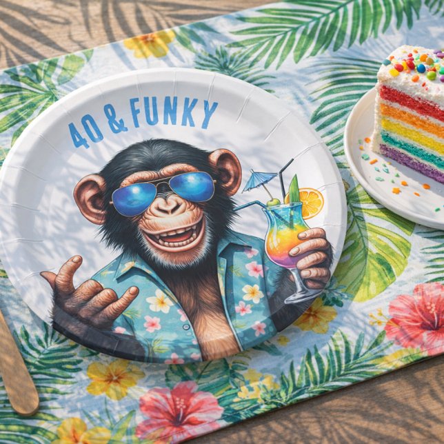 Prato De Papel 40 e Funky Summer Monkey 40º Aniversário (40 and Funky Summer Monkey 40th Birthday Paper Plates)