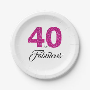 Prato De Papel 40 e partido de aniversário de 40 anos cor-de-ros