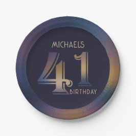 Prato De Papel 41º aniversário moderno de roxo escuro e ouro