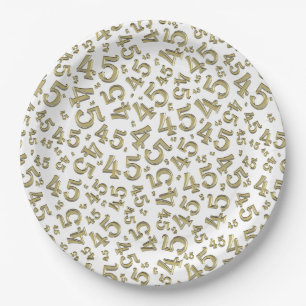 Prato De Papel 45º Padrão de Número Aleatório Dourado/Branco