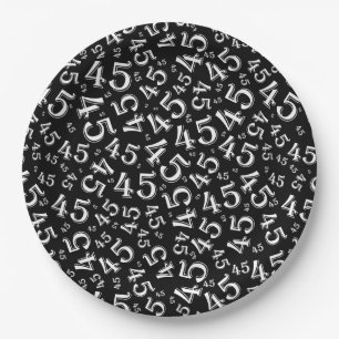 Prato De Papel 45.º padrão aleatório de número preto/branco