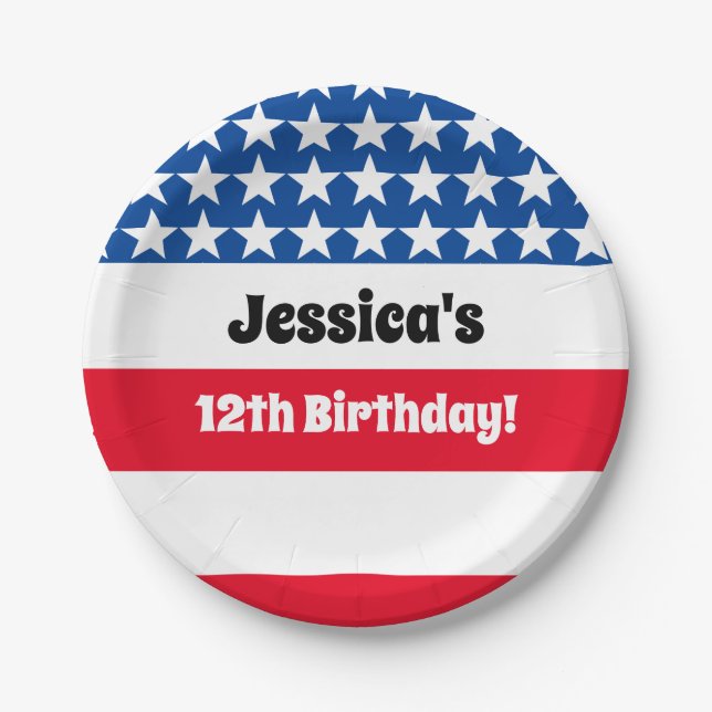 Prato De Papel 4 de julho bandeira dos EUA bandeira vermelha bran (Frente)