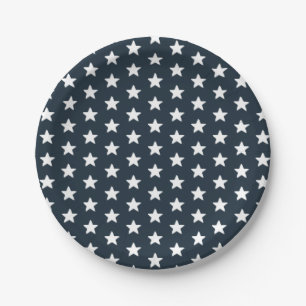 Prato De Papel 4 de julho Blue and White Star Rustic