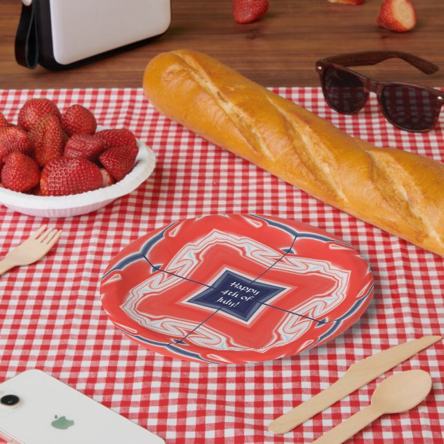 Prato De Papel 4 de julho Caleidoscópio Vermelho Azul Branco (Piquenique)