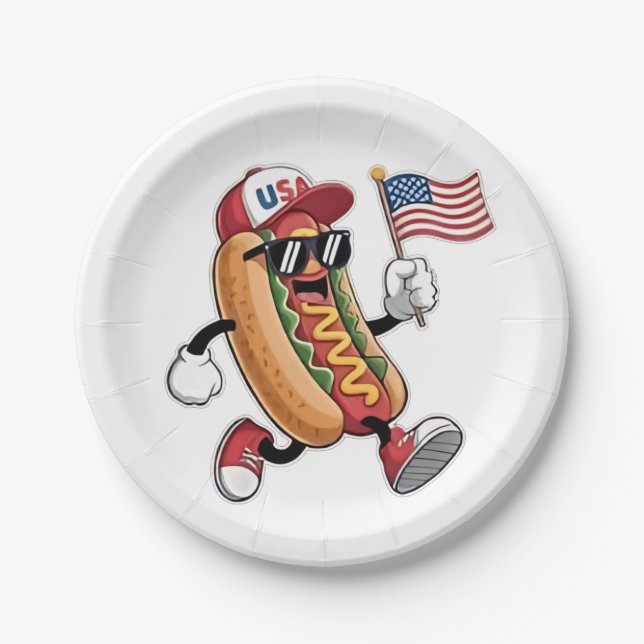 Prato De Papel 4 de julho, Hotdog American Independence 1776 (Frente)