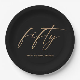Prato De Papel 50º 50º Elegante Festa de aniversário Dourada