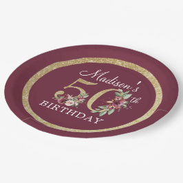 Prato De Papel 50º aniversário da Borgonha Personalizada Dourada