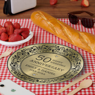 Prato De Papel 50º aniversário de casamento da armação negra