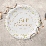 Prato De Papel 50º aniversário do casamento Dust Confetti Dourada<br><div class="desc">Com delicado confete de poeira de ouro. Personalize com suas informações especiais de cinquenta anos de ouro em letras de ouro cômico. Projetado por Thisnotme©</div>