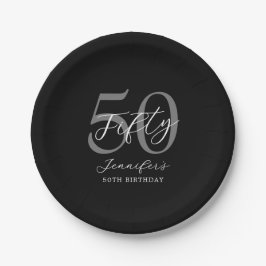 Prato De Papel 50º aniversário do Elegante Branco e Negro moderno