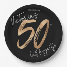 50.º aniversário Dourado negro moderno Elegante