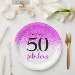 Prato De Papel 50 and Fabulous Hot Pink Confetti Custom Script<br><div class="desc">“50 and fabulous.” Be proud, rejoice and usher in 50 with style! This chic, playful, personalized, pink confetti paper plate will help make her birthday a party to remember. Your choice of 2 sizes: 7” or 9”. But why choose when you can order both? Matching and coordinating invitations, envelopes, labels,...</div>