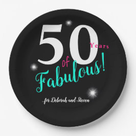 Prato De Papel 50 anos Texto fabuloso, branco, cor-de-rosa, com e