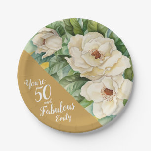 Prato De Papel 50 E Fabuloso 50º Aniversário Dourado Nome Flora