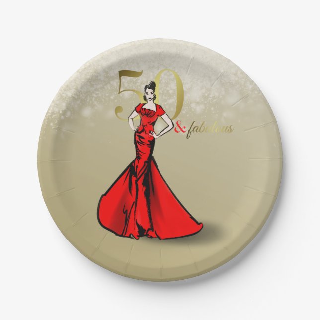 Prato De Papel 50 e Fabuloso Aniversário Glitter 50º Aniversário (Frente)