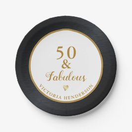 Prato De Papel 50 e Fabuloso Aniversário Negro Branco Dourado