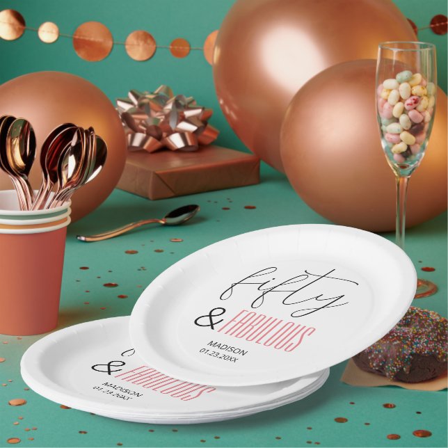 Prato De Papel 50 e Fabuloso Rótulo Personalizado para Aniversári (Múltiplo)