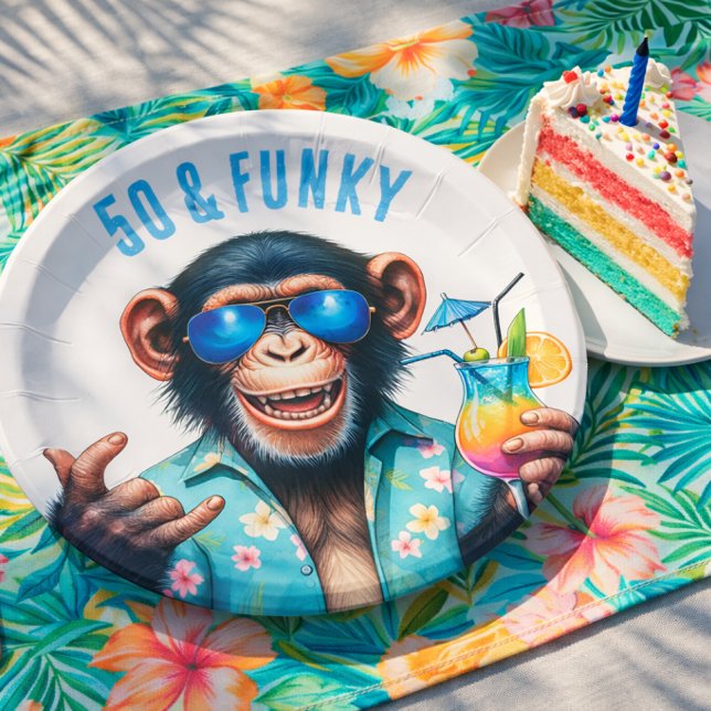 Prato De Papel 50 e Funky Summer Monkey 50º Aniversário (50 and Funky Summer Monkey 50th Birthday Paper Plates)