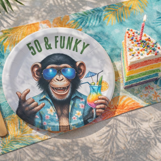 Prato De Papel 50 e Funky Summer Monkey 50º Aniversário (50 and Funky Summer Monkey 50th Birthday Paper Plates)
