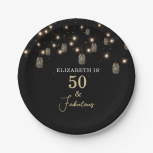 Prato De Papel 50 e preto fabuloso com luzes de cordas