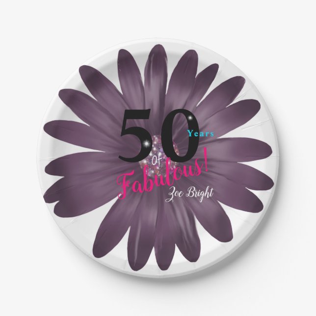 Prato De Papel 50 fabulosas margaridas roxas, versáteis (Frente)
