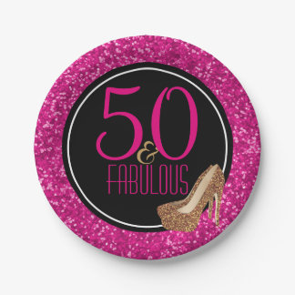 Prato De Papel 50 & festa de aniversário | preta fabulosa do rosa