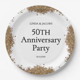 Prato De Papel 50th Wedding Anniversary Gold Faux Glitter 