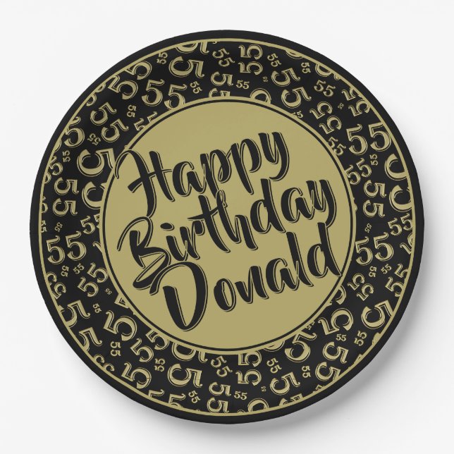 Prato De Papel 55th Black/Gold Random Number Pattern (Frente)