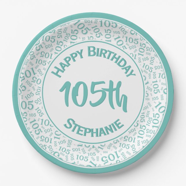 Prato De Papel 5 Birthday Modern Number Standard Teal/White (Frente)
