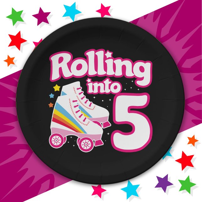 Prato De Papel 5 Birthday Roller Skling 5 Anos Skate (Criador carregado)