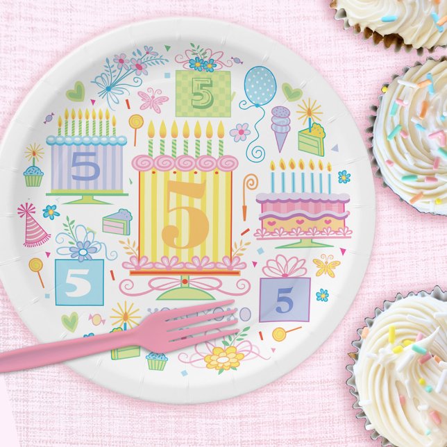 Prato De Papel 5 Birthday Whimsical Girly (Criador carregado)